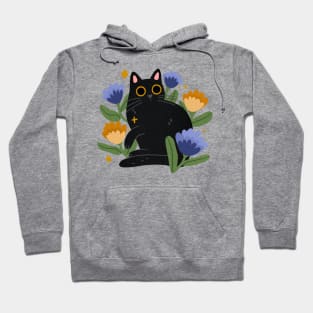 Black cat with flowers Hoodie